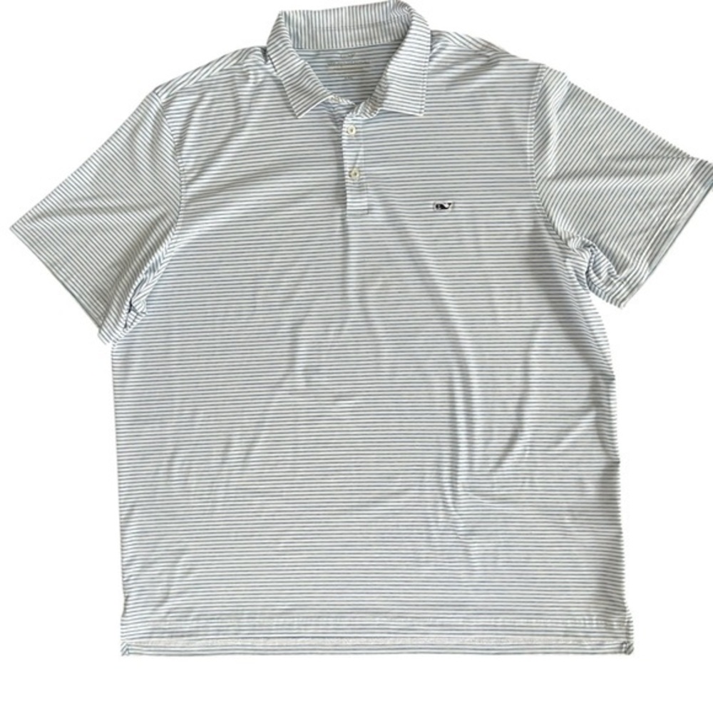 VINEYARD VINES Performance White Blue Striped Sankaty Polo Shirt Golf Size XXL - Picture 3 of 13